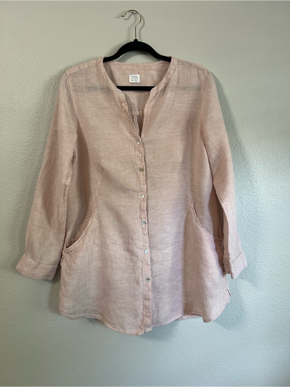 Sigrid Olsen Linen Button Down Shirt Pink - Picture 2 of 8